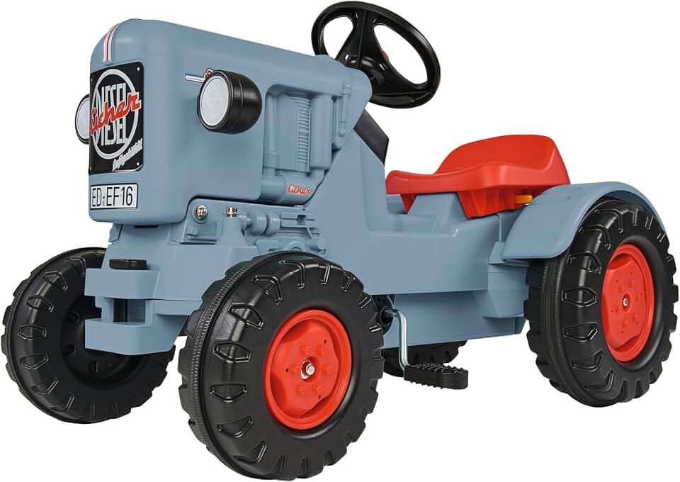 BIG - Traktor Eicher Diesel ED 16 - Trettraktor mit 3-Stufen Sitzverstellung, Kinderfahrzeug mit Präzisionskettenantrieb, Tretfahrzeug für Kinder ab 3 Jahren, Grau