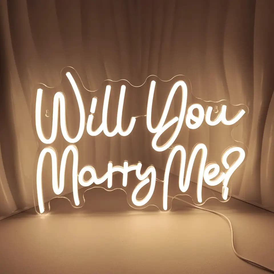 Will You Marry Me Neon Signs for Wall Decor Warm White LED Light Sign for Room Decor Light Up Sign for Birthday Party Wedding Decoration USB Powered (16.5 x 11.4 Inches)