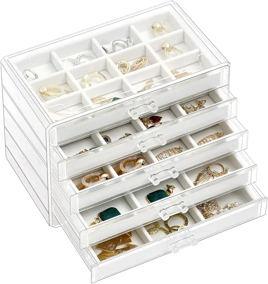 ProCase Earring Holder Organizer Jewelry Box with 5 Drawers, Warmwhite