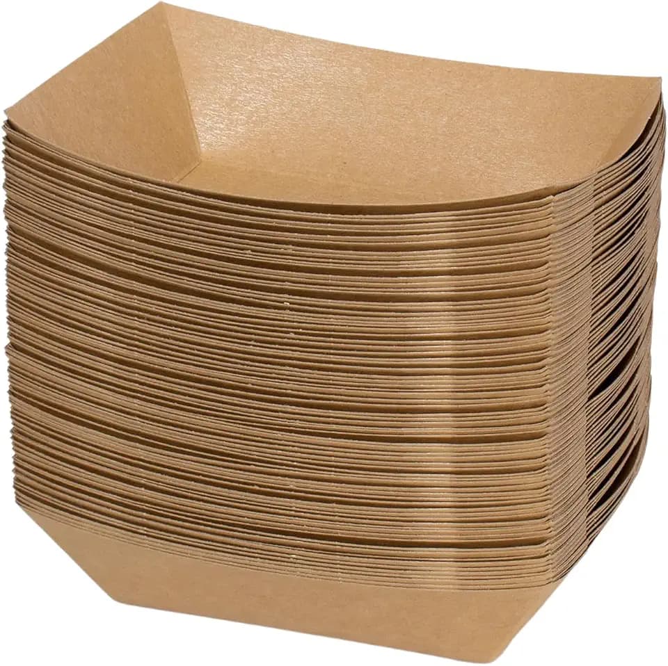 100 Stück Lebensmittel Tabletts aus Kraftpapier 20 X 12, 5 cm Fingerfood Schiffchen mit Biobeschichtung Einweg-Serviertablett Pommesschalen Picknick-Boxen Wasserdicht Pappschalen Öldicht