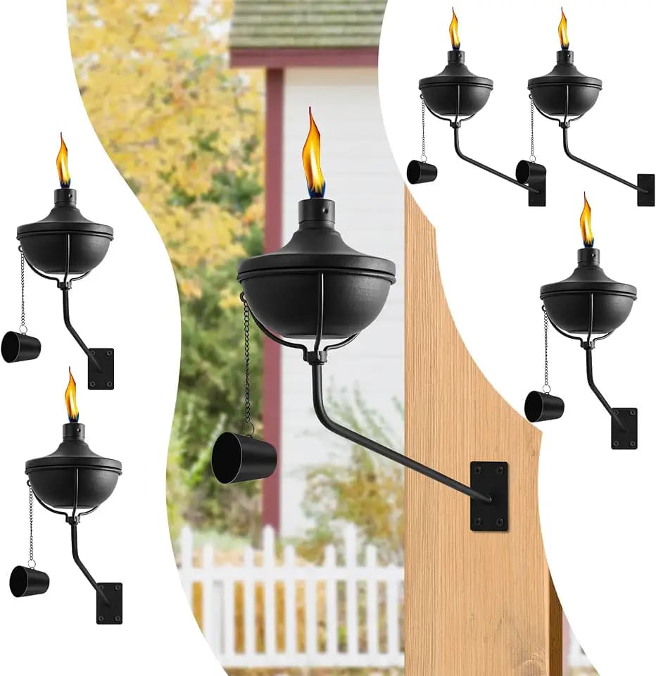 Wall Mounted Citronella Torches, Outside Garden Torches, 6 Pack