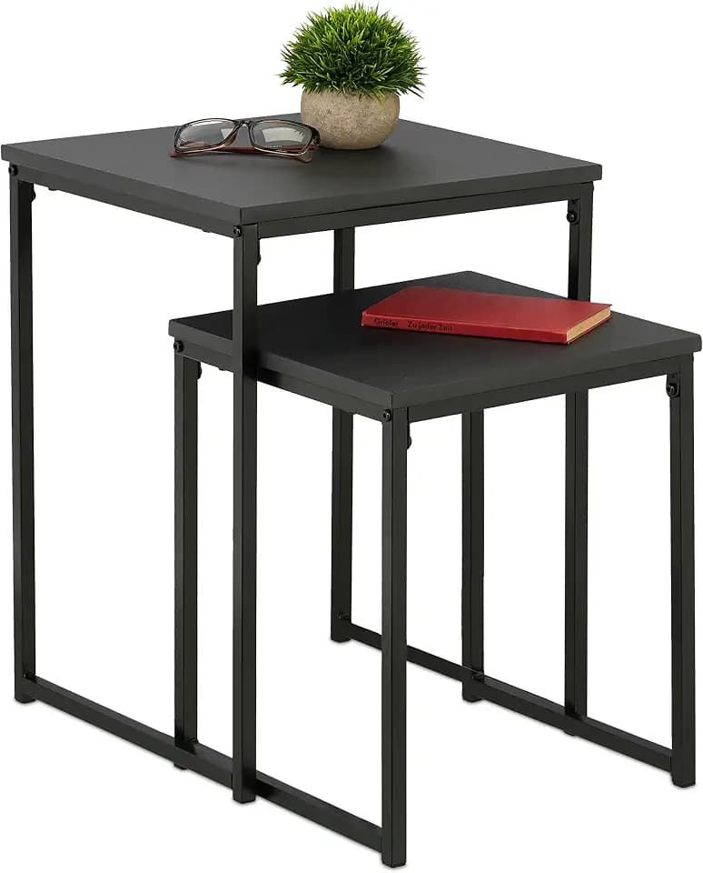 Relaxdays Beistelltisch 2er Set, quadratisch, Metall, schwarz