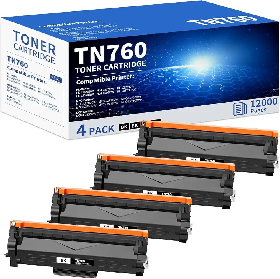 4PK TN760 Toner Black Replacement for Brother TN-760 TN 760 TN730 TN-730
