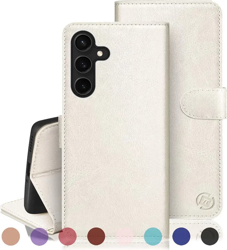 RingPi für Samsung Galaxy S24 Handy Hülle PU Leder[RFID Schutz] Handyhülle Lederhülle Klapphülle Kartenfach Stoßfeste Schutzhülle Leather Flip Cover für Samsung S24 Wallet Phone Case,Wei?