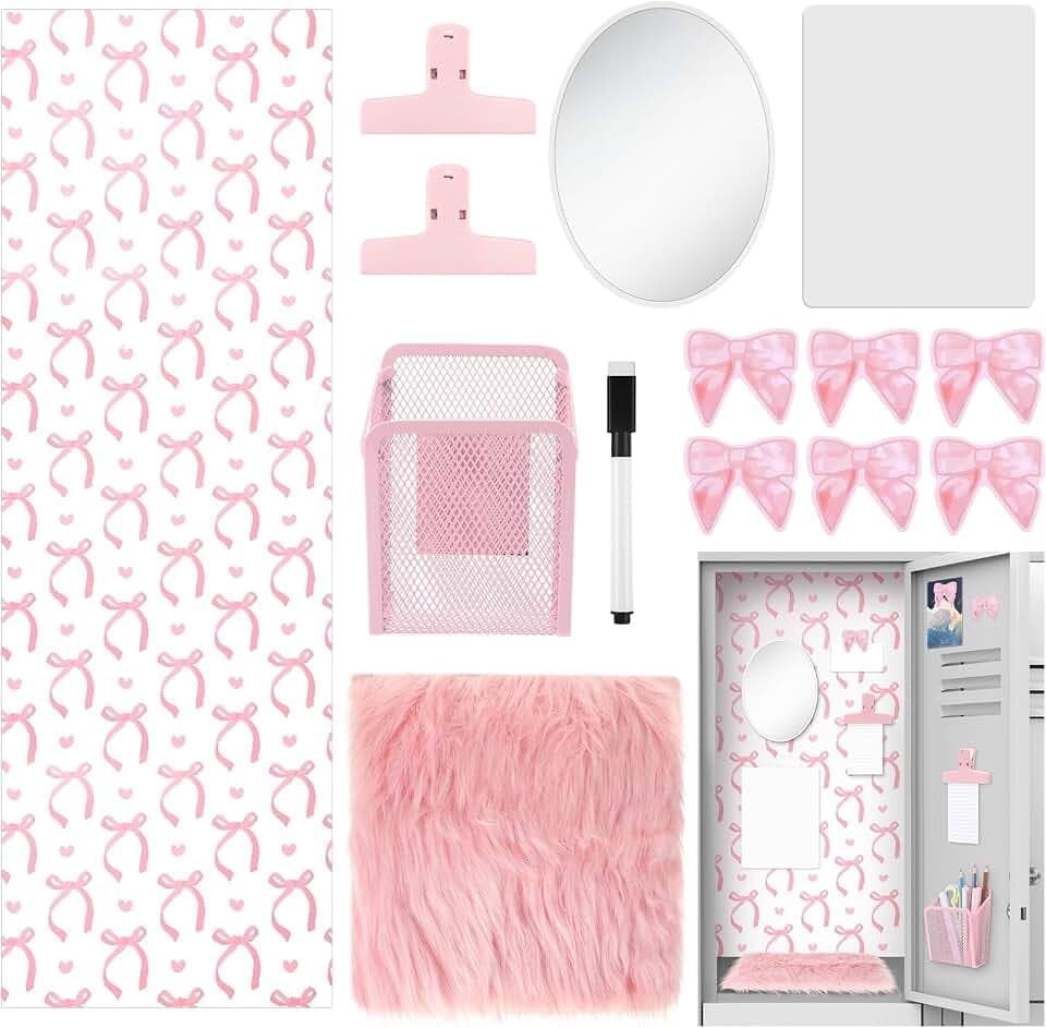 Newtay 14 Pcs Pink Locker Accessories Kit for Girls