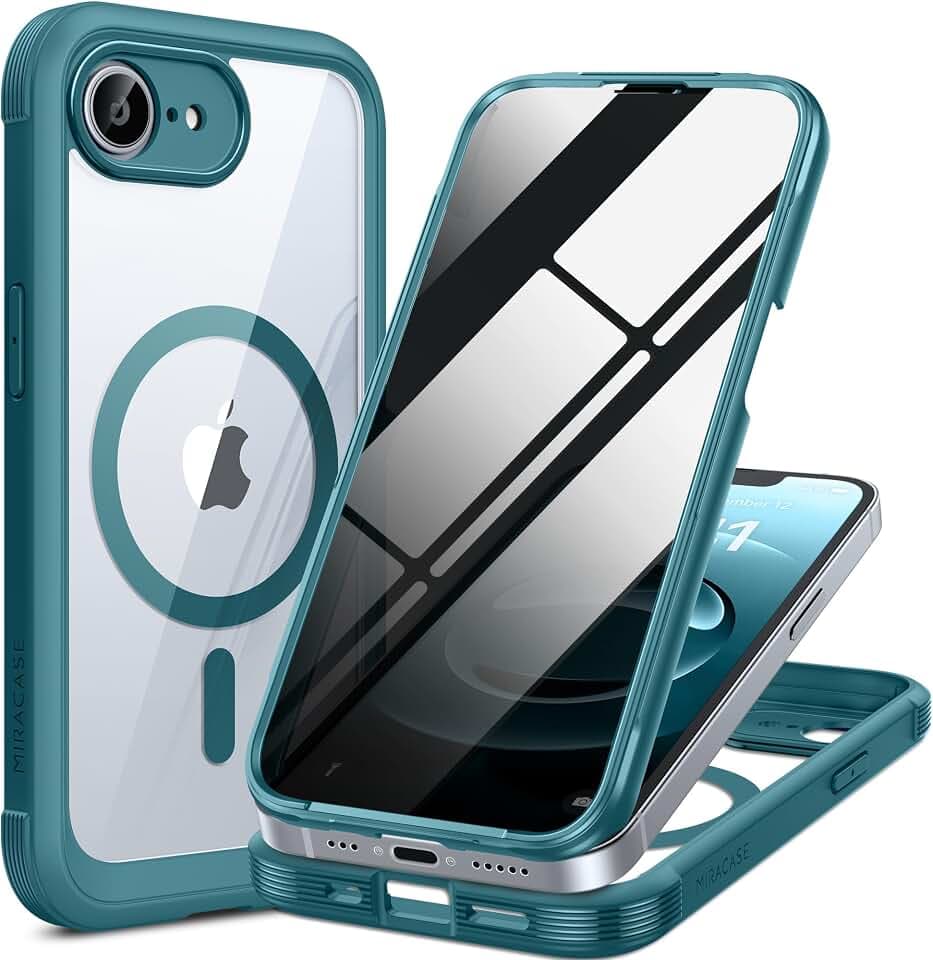 Miracase for iPhone 17e & 16e Case with Built-in Private Screen Protector, [Magnetic with MagSafe] Full-Body Phone Cover Military Drop Proof 17 E/ 16 E Bumper 6.1 inch, Green