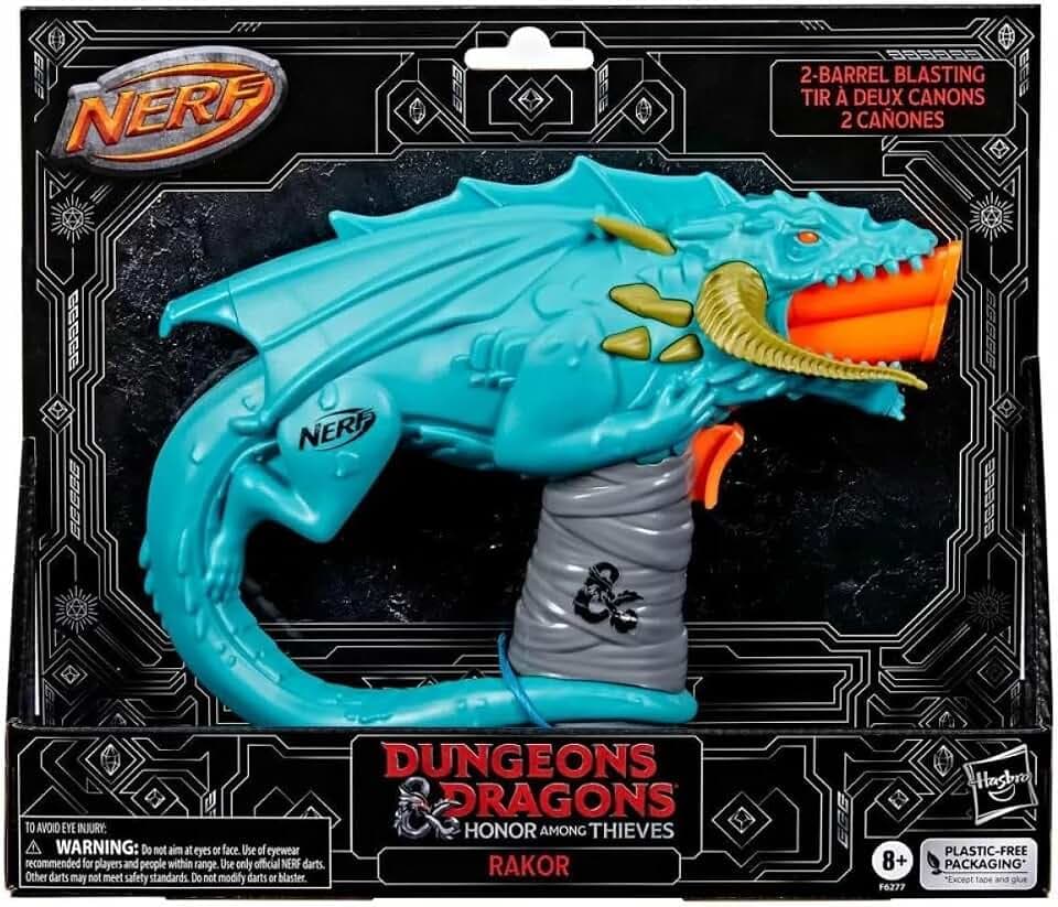 Nerf Dungeons & Dragons Rakor Blaster, 4 Elite 2.0 Darts, Kids Outdoor Games, D&D Blaster Toys for Ages 8 & Up