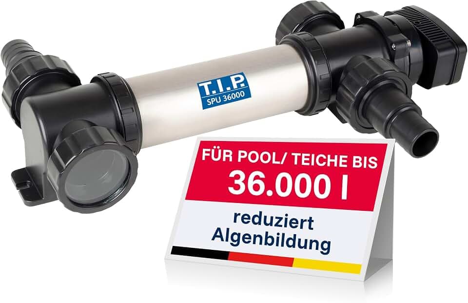 T.I.P. Edelstahl UV-C Strahler für Pools und Teiche bis 36.000 l - 36 Watt zur Bakterien- und Algenreduzierung - Mit LED-Funktionskontrolle SPU 36000 UV, 30447