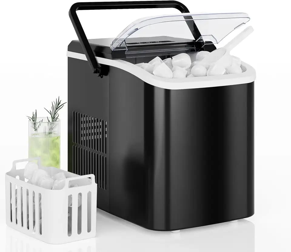 DUMOS Countertop Ice Maker with Handle, 26lbs/24H Portable Ice Machine