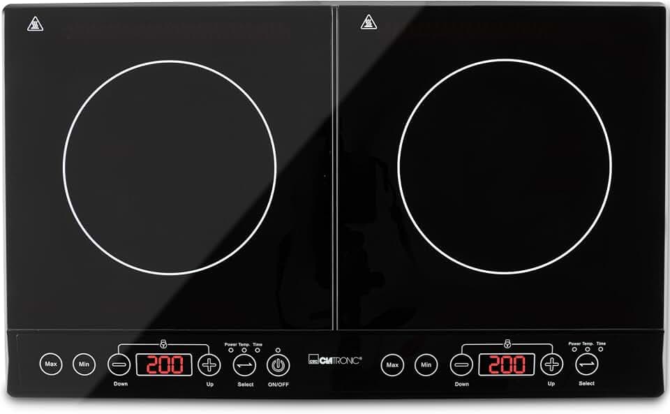 Clatronic® Induktions-Doppelkochplatte | Induktionskochplatte mit ECO-Save-Technologie | Doppelkochplatte mit automatischer Topferkennung | Kochplatte mit Sensor Touch-Bedienfeld | DKI 3609