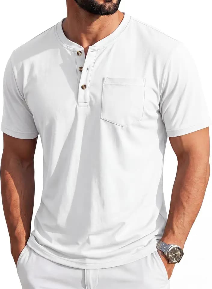 MAGCOMSEN Men's Henley Short Sleeve Shirt Cotton Lightweight Tee Shirts Casual Summer Basic Tees with Pocket