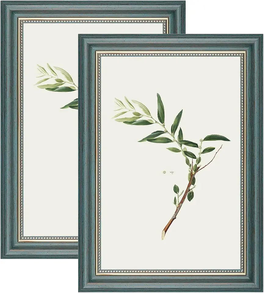 Bilderrahmen Vintage 20x30 2er Set, Retro Fotorahmen zum Aufhängen und Aufstellen, Shabby Chic Postkarten Rahmen für Den Schreibtisch, Picture Photo Frame for Wall (Grün, 20 x 30 cm)
