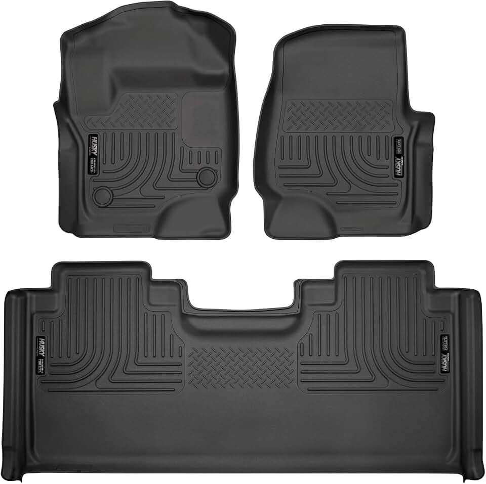Husky Liners Weatherbeater Floor Mats | Fits 2017-2026 Ford F-250/F-350 SUPERCAB ONLY with Factory Carpet Without Fold Flat Storage | Front & 2nd Row, 3-pc Black - 94071