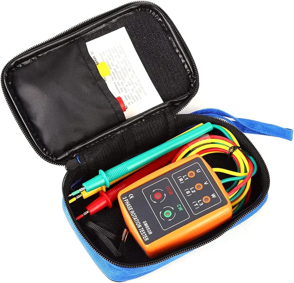 3 Phasen Phasenprüfer Drehfeldmessgerät Drehfeldtester AC 60V~600V mit Krokodilklemmen und Summertester Zeigt für Hochspannungsgeräten 20Hz-400Hz