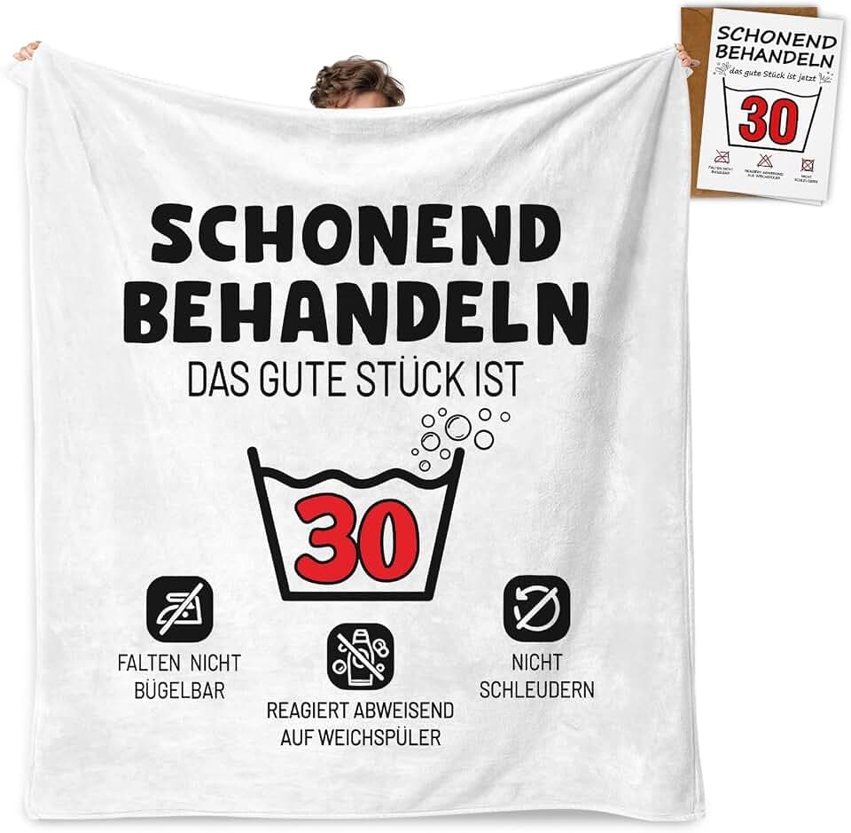 Giftota 30 Geburtstag Frauen Männer - 150x130CM Decke Geschenk mit Geburtstagskarte 30 - SCHONEND BEHANDELN -Geburtstagsgeschenk für Mama Papa Oma Opa Freundin Freundin Kollegin