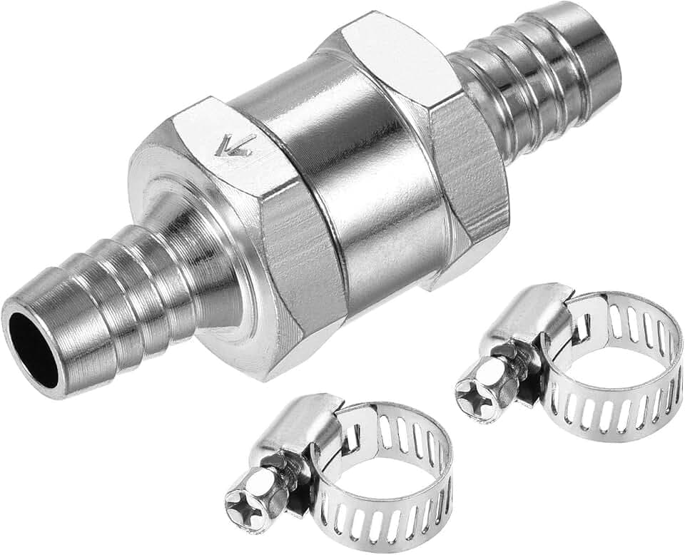 sourcing map Rückschlagventil, 11 mm Innendurchmesser, Aluminium-Legierung, mit 2 verstellbaren 6–12 mm Schlauchschellen, für Wasser, Öl, Benzin, Kraftstoffleitung.