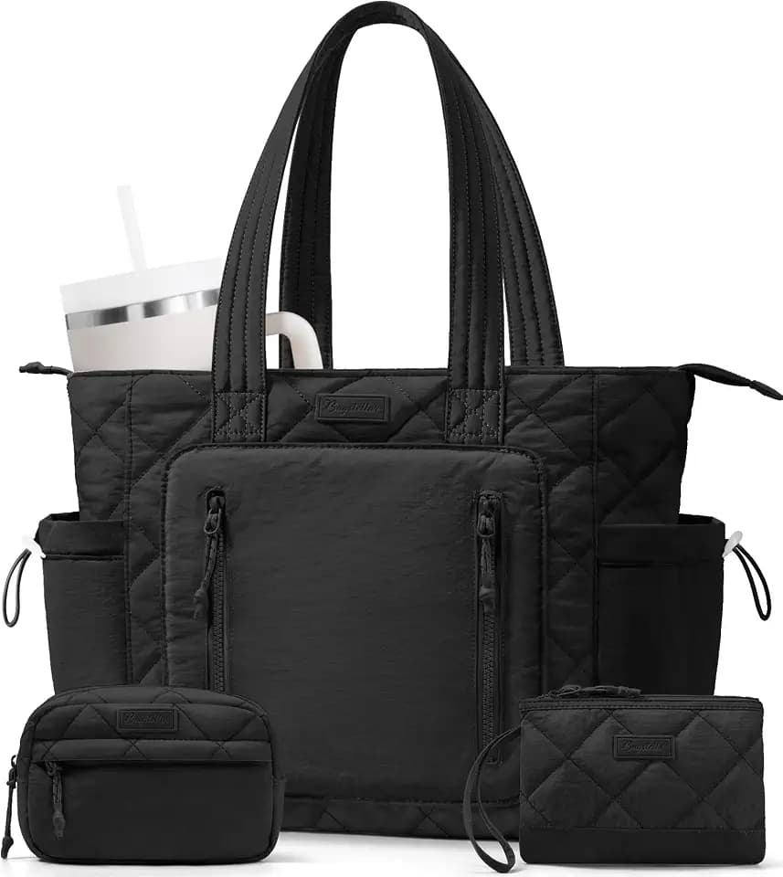 Bagstellar Puffer Tote Bag for Women, Lightweight Puffy Work Laptop Handbag