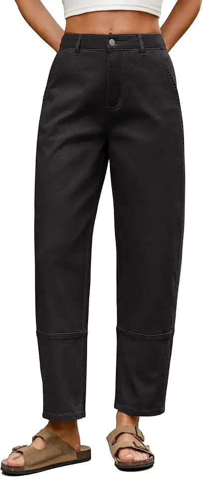 Eddoyee Harem Pants for Women, High Waisted Elastic Cropped Pants Ankle Length with Cargo Seam Layered Design