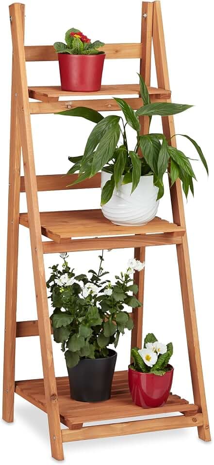 Relaxdays Blumentreppe aus Holz, Blumenständer für innen, Mehrstöckig, Leiterregal, Verschiedene Größen, braun