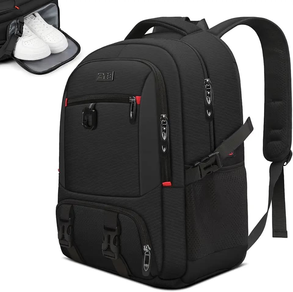 ZYB Laptop Rucksack 17,3 Zoll, Groß Laptop Backpack mit Schuhtasche | Rucksack Herren Damen Wasserdicht Erweitert Laptopfach Anti Diebstahl Tasche Reisen Business Schule Arbeit College, Schwarz