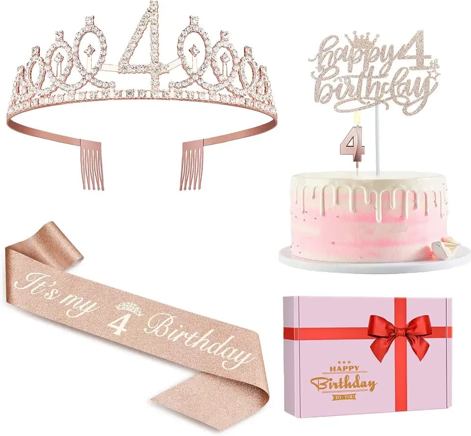 Juesly 4th Birthday Decorations for Girl Rose Gold Party Supplies