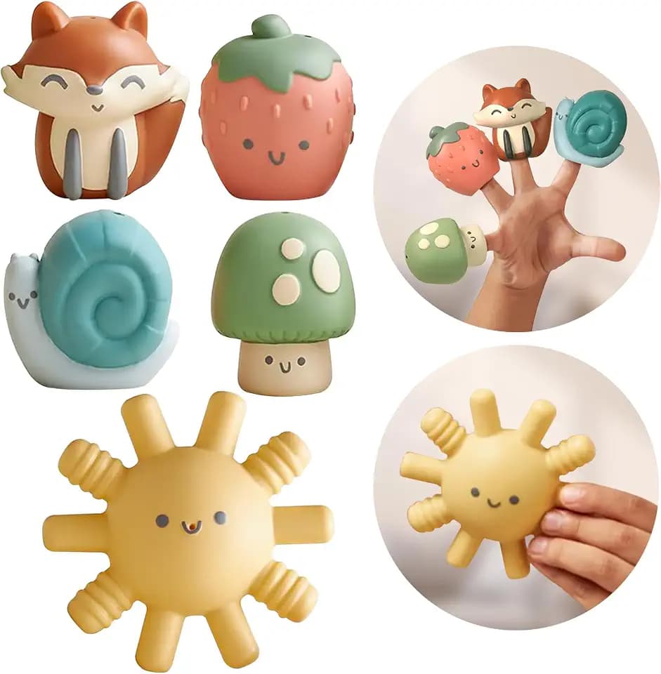 Itzy Ritzy Finger Puppet Bath Toy Set, 5-Piece Sensory Toy Set (Multicolor)