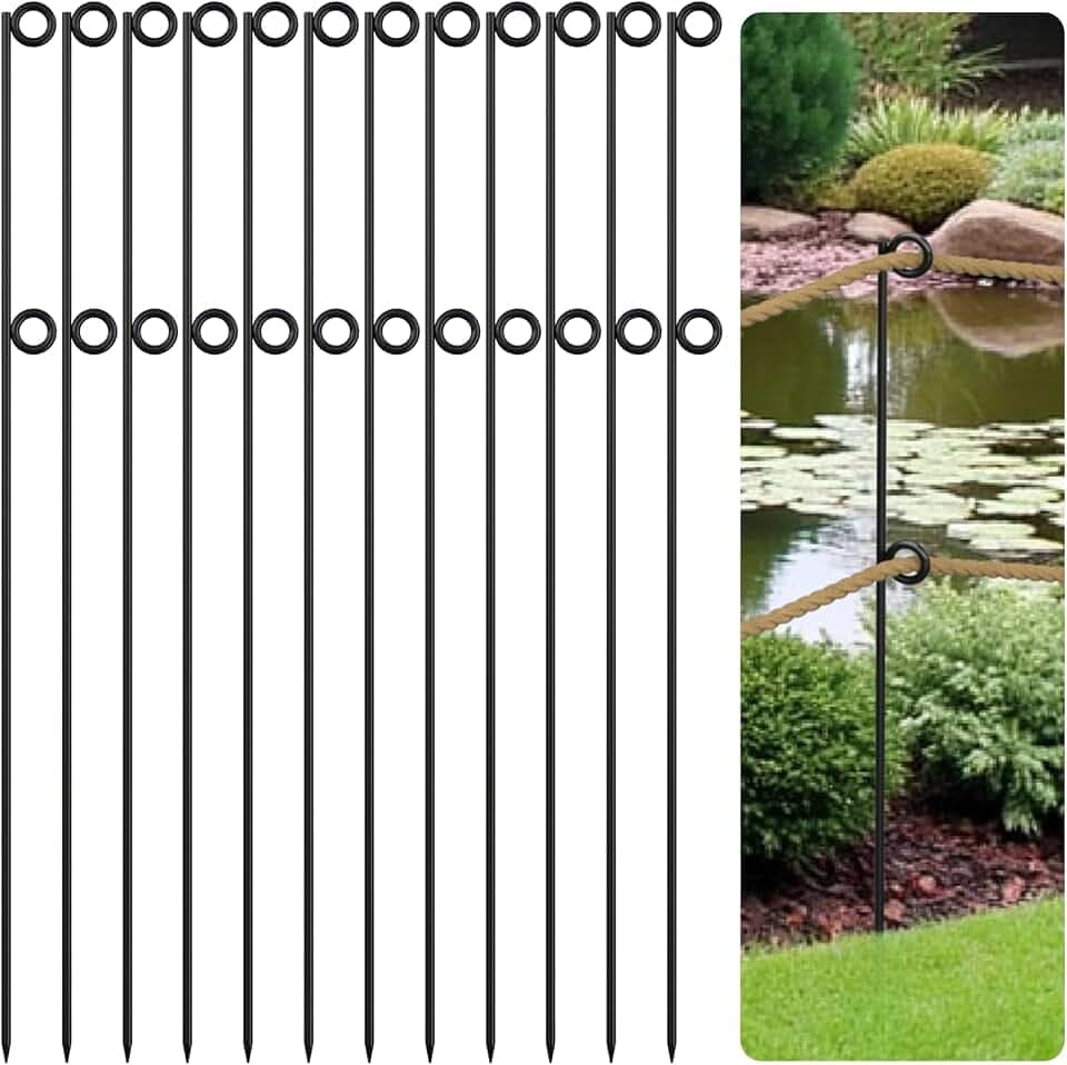 12 Packs 42" Tall Metal Rope Stakes with Pointed Ends