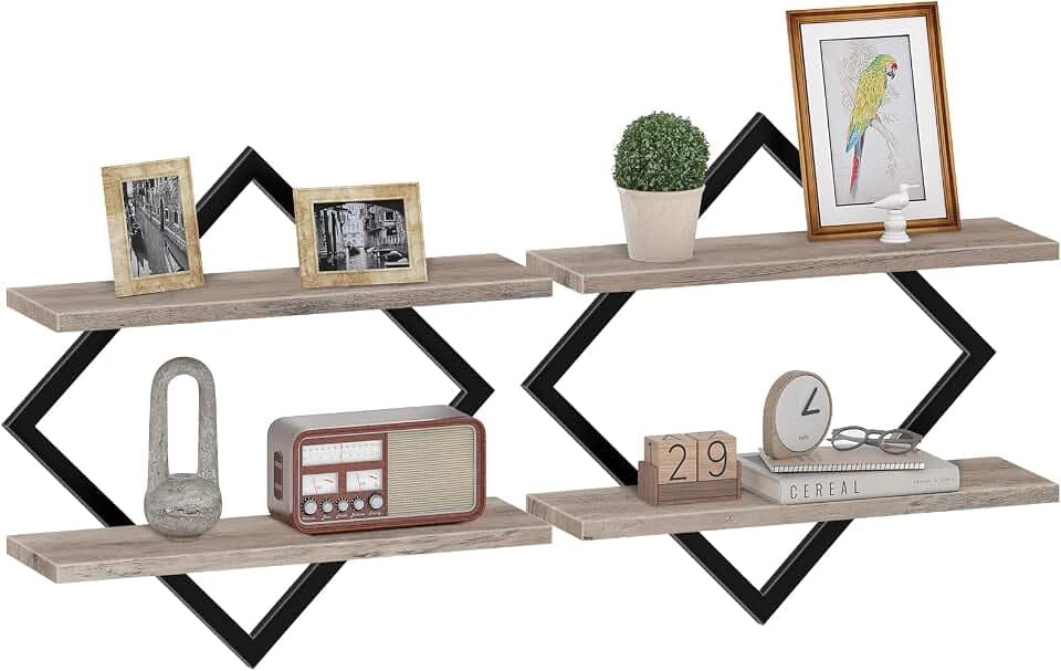 CHOEZON Floating Shelves for Wall, Set of 2 Wall Mounted Shelves, 2-Tier Hanging Shelves, for Living Room, Bedroom, Kitchen, Office, Study, Greige TBJ01P2BG