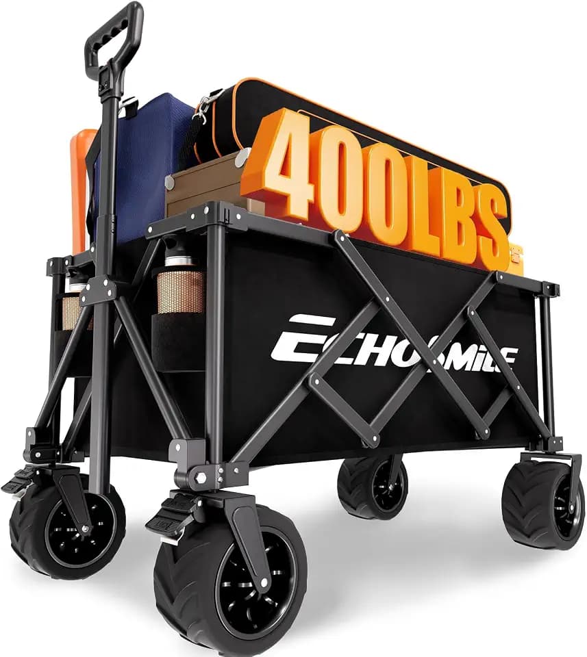 EchoSmile Wagons Carts Foldable Heavy Duty with 400Lbs Wt, 200L Cap, Black