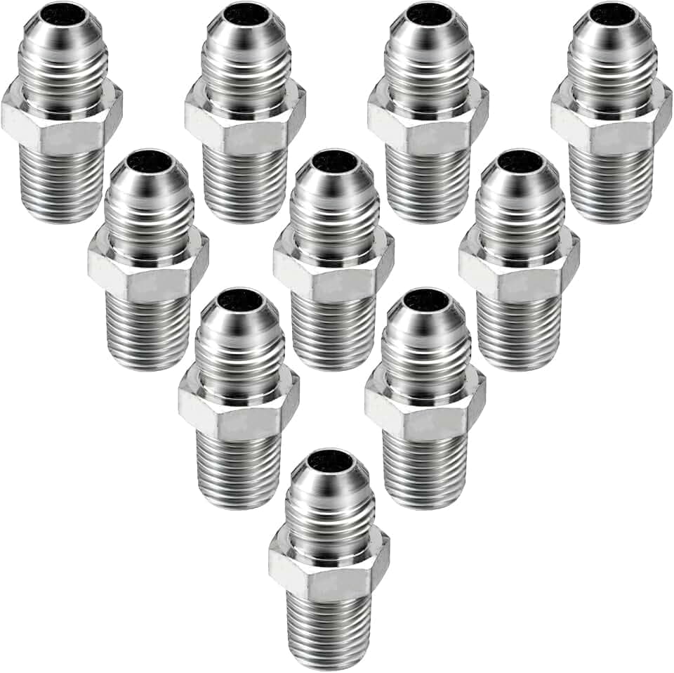 10 Pack Hydraulic Hose Adapter Fittings: 3/8" JIC 37° Male x 1/4" NPT Male, Straight Tube Connectors with Protection Cover