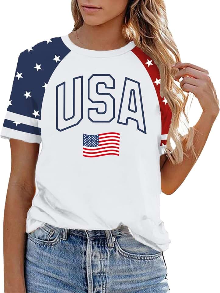 USA Flag Tee Shirt Women 4th of July Gift T Shirt Casual Short Sleeve American Proud T-Shirt Tops