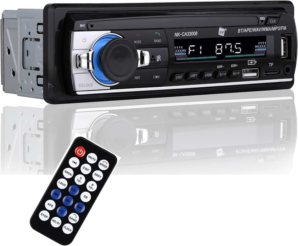 NK Auto Autoradio - 1 DIN - 4x40W - Bluetooth 4.0 , AUX Funktion, MP3 Player und x2 USB, FM Stereo Sound, Freisprecheinrichtung, Fernbedienung, LCD Display, iOS & Android (eMark)
