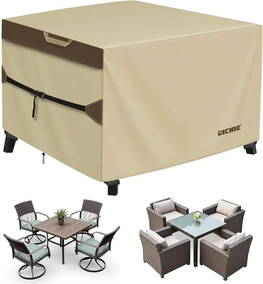 RICHIE Outdoor Patio Furniture Cover - Heavy Duty Waterproof 600D Tough Canvas Protector for Square Table Cover, All-Season Dining Table and Chair Cover (74L x 74W x 28H Inch)