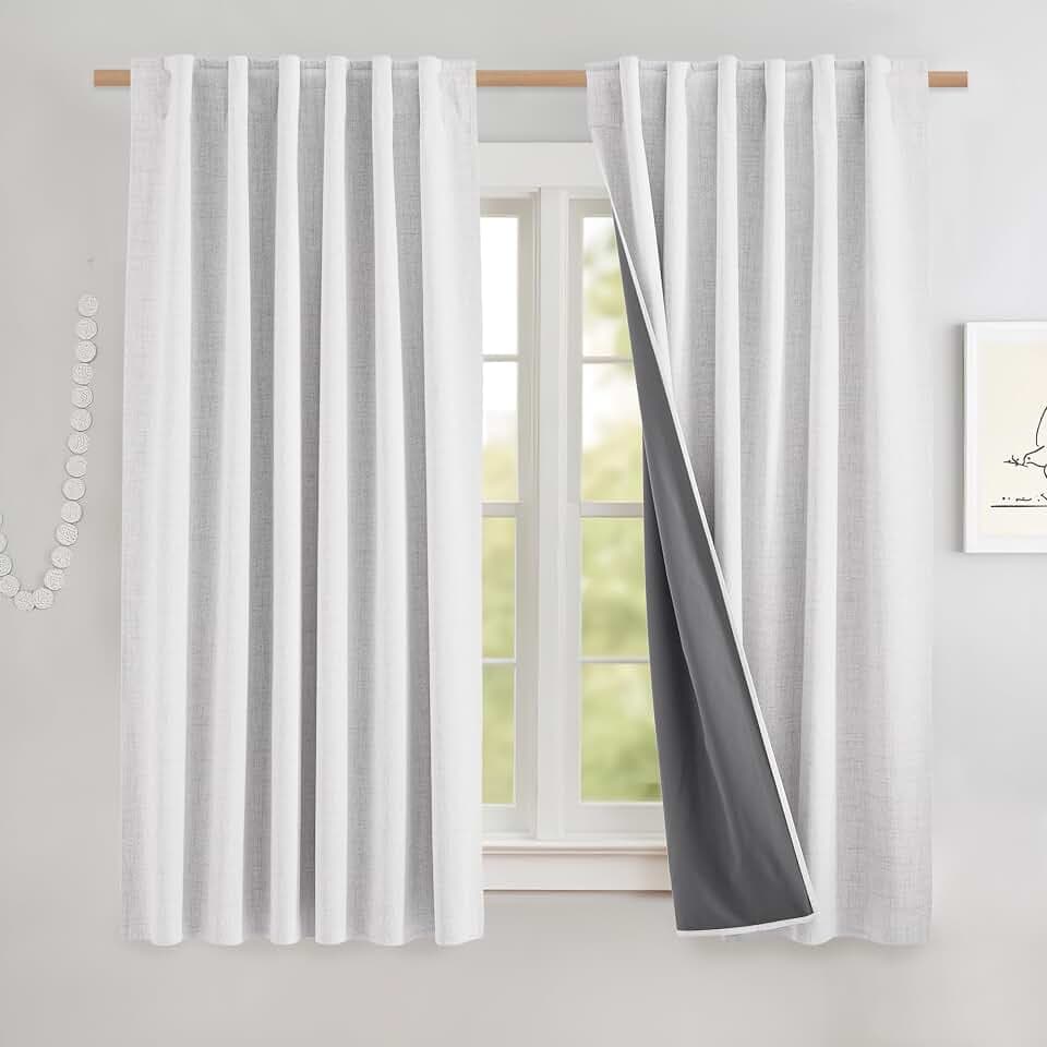 NICETOWN 100% Blackout Short Curtains 63" Long 2 Panels, Greyish White