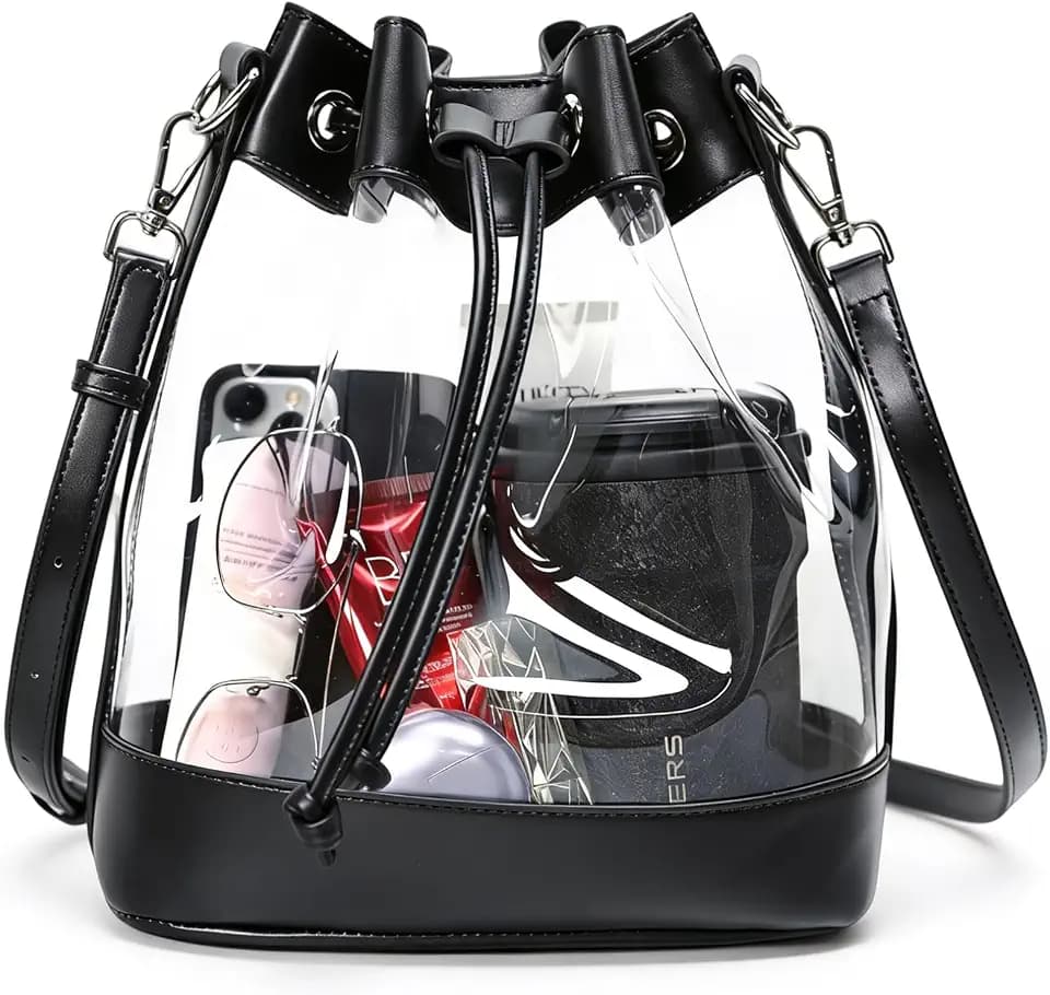 Clear Bag for Stadium Approved, Clear Crossbody Bucket Bag Transparent PVC Purse for Women, Concert Stadium Events