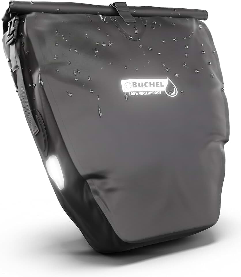 Büchel 14L Fahrradtaschen für Gepäckträger 100% Wasserdicht inkl. Schultergurt & Tragegriff, Fahrradtasche mit Reflektoren & Einrastfunktion - für Arbeit & Freizeit | Gepäckträgertasche Schwarz