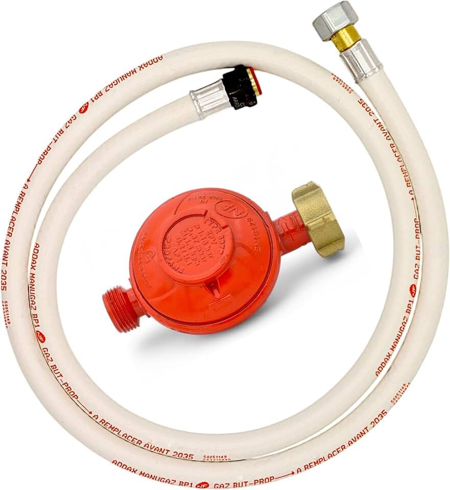 Générique Set Druckminderer Propan, 37 mbar + flexibler Schlauch für Butan/Propan 1,50 m