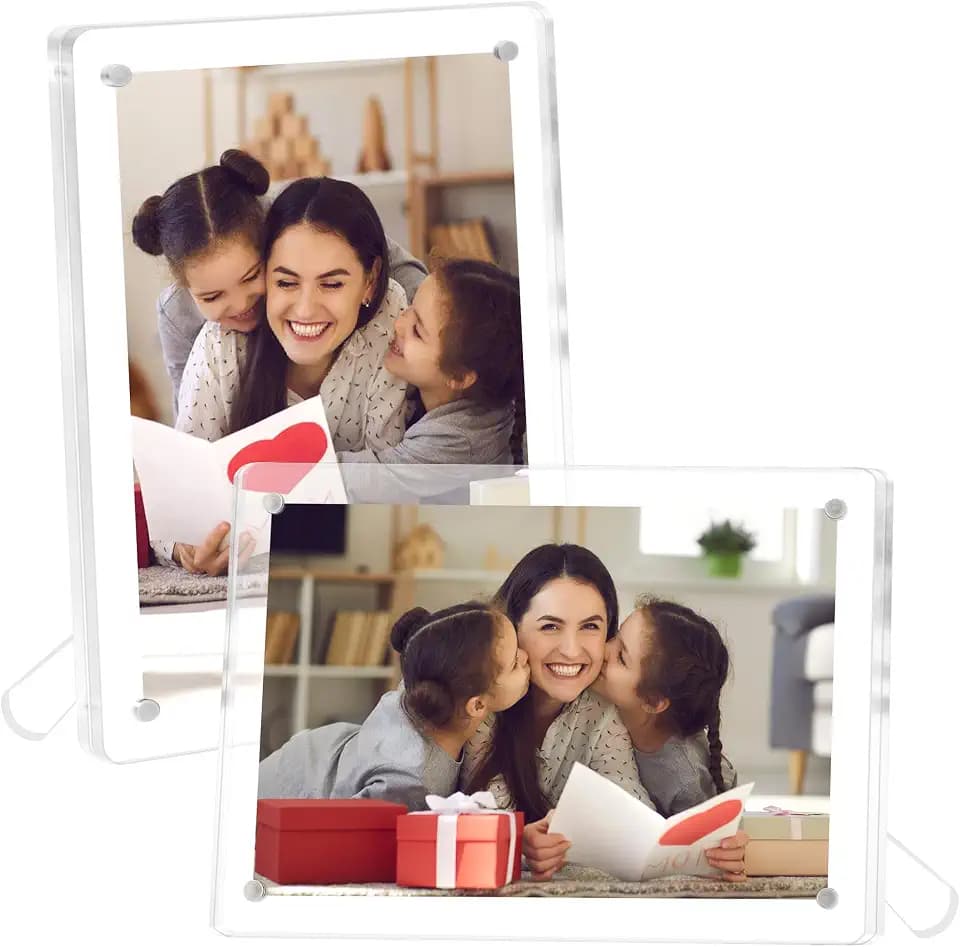 FIXSMITH 2 Pack 4x6 Acrylic Picture Frames, Clear Magnetic Frames with Stand, UV Resistant, Horizontal/Vertical Display, Perfect for Home Office