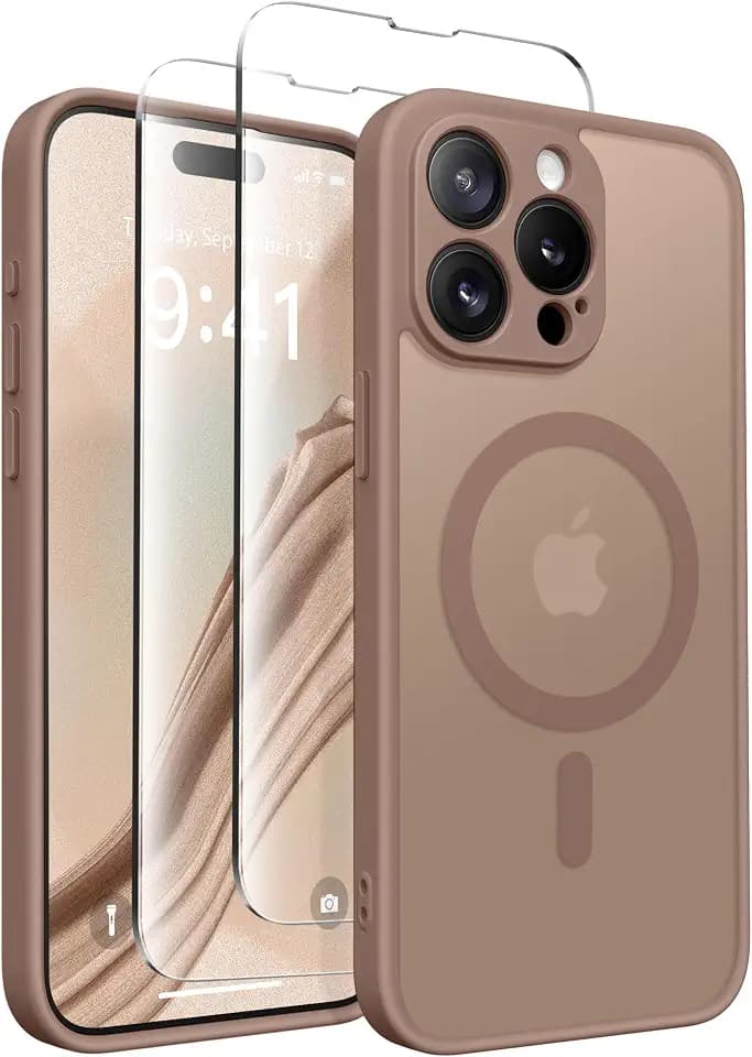 CAPRARO for iPhone 15 Pro Max Case, Compatible with MagSafe Brown