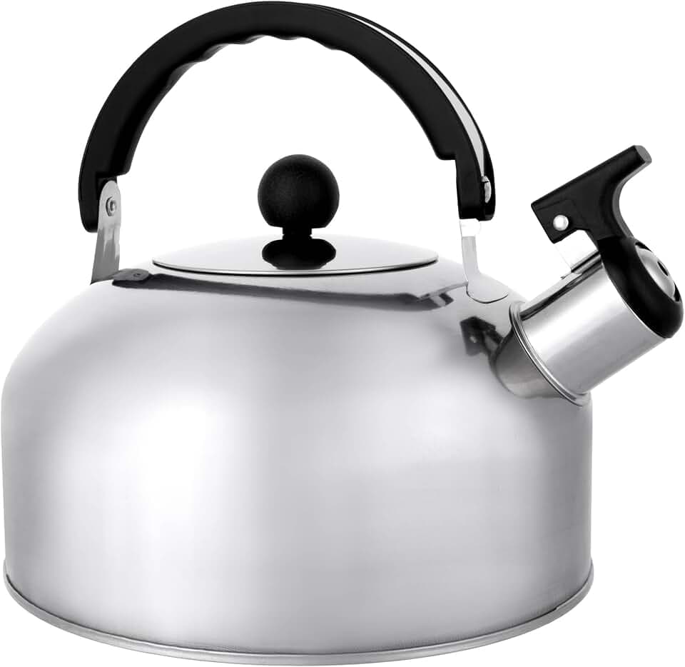 Pfeifkessel aus Edelstahl, 2 Liter, großer Camping-Wasserkocher mit Griff, leicht und langlebig