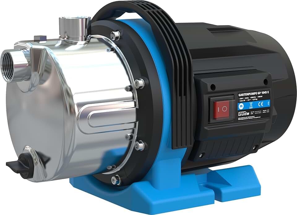 Güde Gartenpumpe GP 1045 E (1000 W, Fördervolumen: 4500 l/h, max. Förderhöhe: 45 m, max. Ansaughöhe: 8 m, Pumpengehäuse aus Edelstahl, Noryllaufrad, Thermoschutzschalter, ergonomischer Tragegriff)