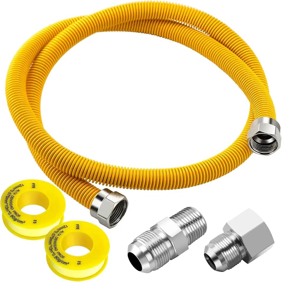 Puxyblue [2026 NEW] 48" Flexible Gas Line Kit for Dryer Stove Range Water Heater - 1/2" OD(3/8" ID) Flexible Stainless Steel Gas Dryer Kit Come with 1/2" MIP x 1/2" FIP Additional Raw Belt