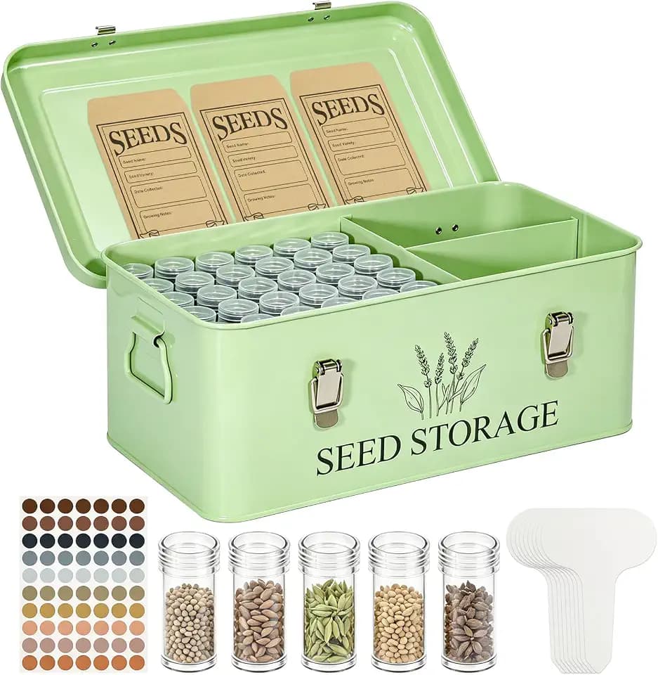 60-Slot Metal Seed Storage Organizer Box, Seed Saving Box
