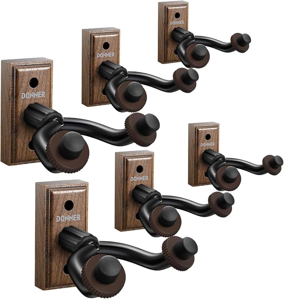 Donner Gitarrenwandhalter, Schwarznuss Gitarren Wandhalterung Gitarrenhalterung Gitarrenhalter Wand Für Gitarre, Bass, Ukulele, Banjo, Mandoline (6 Stück)