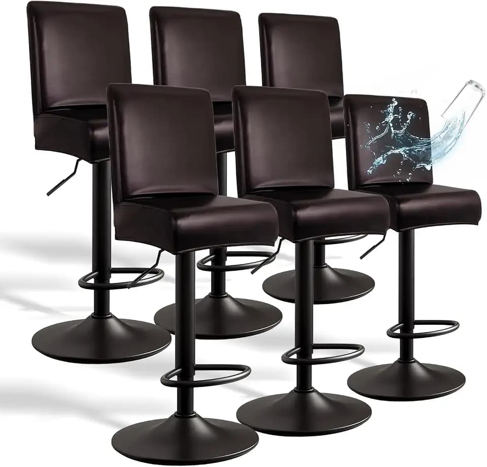 PU Leather Bar Stool Covers with Backs, 6 Pack Stretch Waterproof Bar Stool Chair Covers Washable & Comfortable Barstool Covers Slipcovers with Back for Pub/Counter/Dining Room Decoration (Brown)