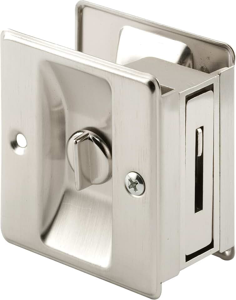 Prime-Line N 7239 Pocket Door Privacy Lock with Pull, Satin Nickel