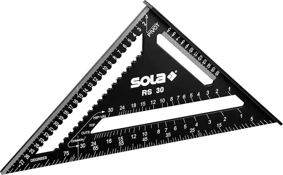 SOLA - RS 30-5in1 Zimmermannswinkel - Anschlagwinkel 30 cm - robuster Schreinerwinkel aus Aluminium mit metrischer Skala - Multifunktionswinkel:Lineal, Anschlagwinkel, Gehrungswinkel, Winkelmesser