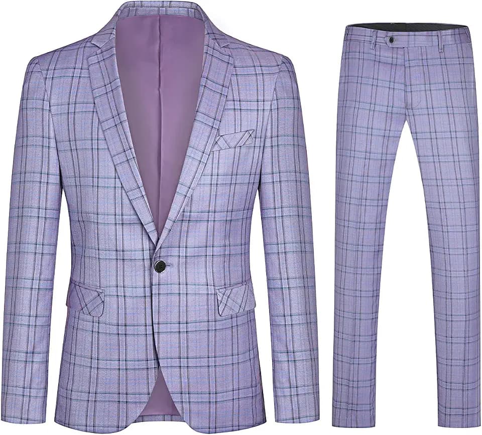 Cloudstyle Mens 2 PCS Plaid Suits Slim Formal Suit Checkered Set