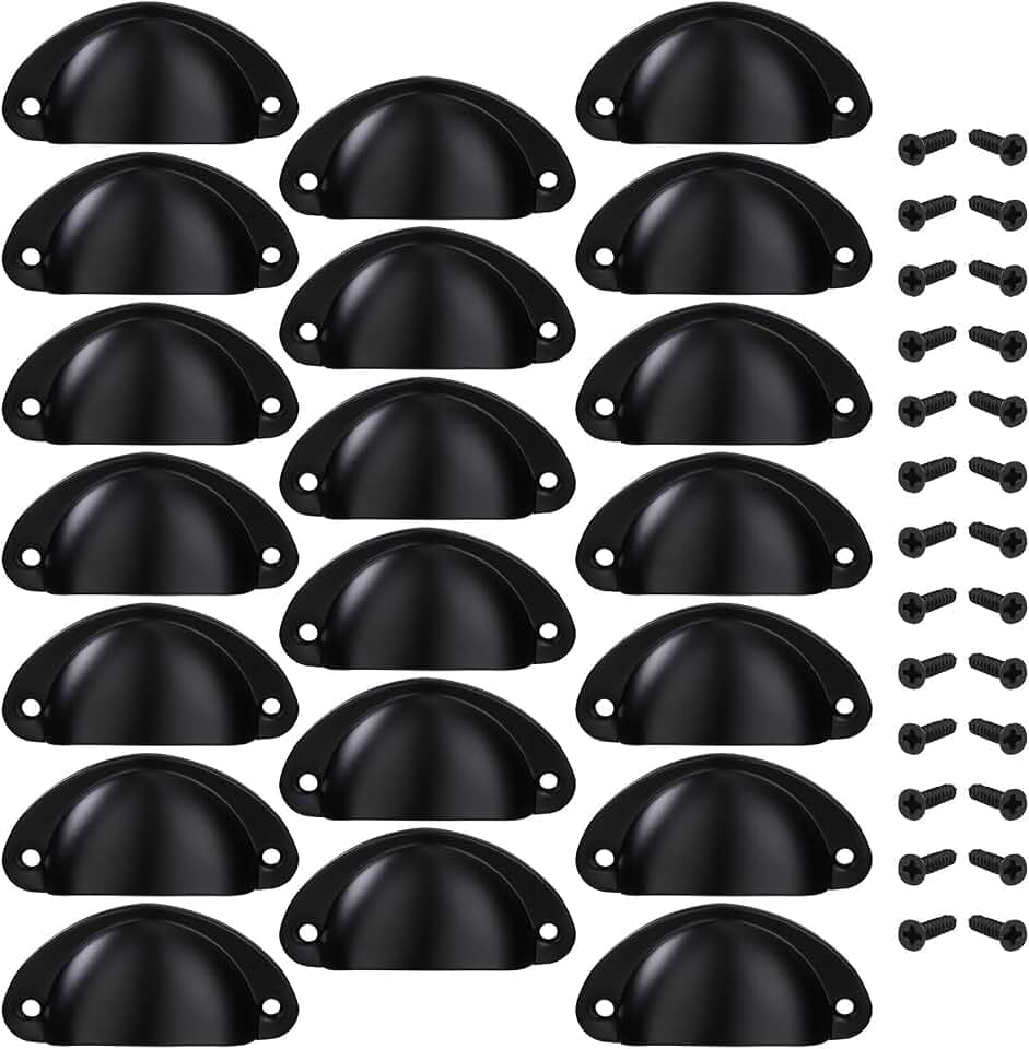 Schubladengriff/Knauf, Muschelform, Dekoration für Tür, Möbel, Schublade, Schrank, mit Schrauben, 20 Stück, Schwarz