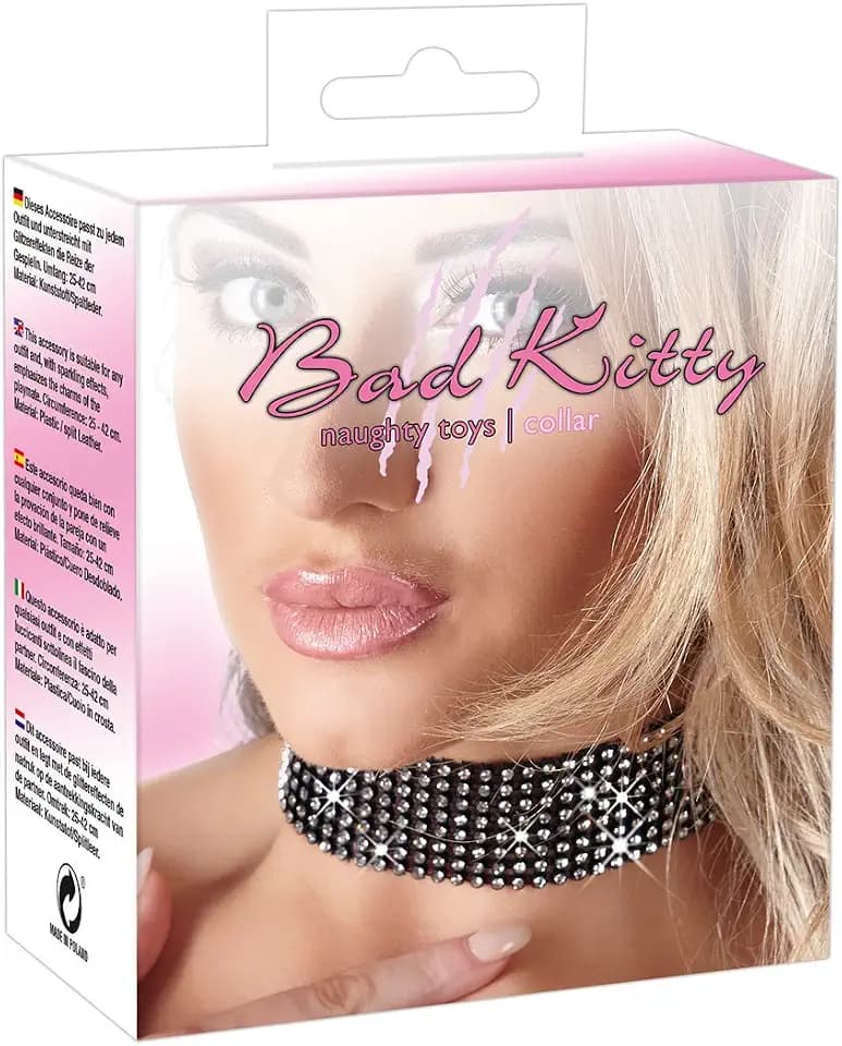 Bad Kitty Halsband - sexy Choker für Frauen, erotisches Halsband mit Strass-Elementen zur Verführung des Partners, schwarz